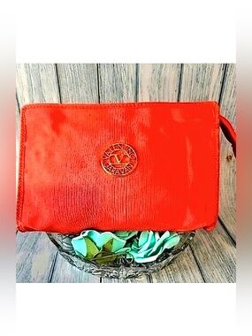 🔥Valentino Garavani Clutch/Zippered Vintage Canvas Coral Red Bag🔥
